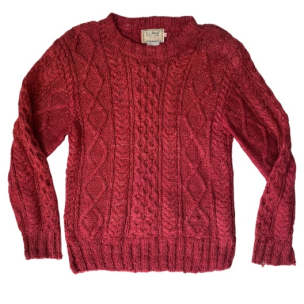 90s Vintage L.L. Bean Cable Knit Sweater 100% Silk Red